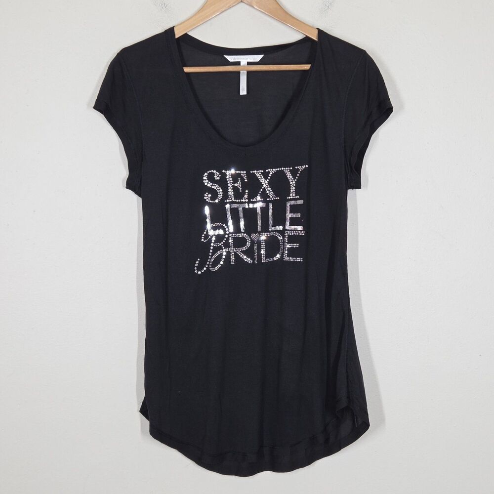 Victoria's Secret Black Sexy Little Bride Rhinestone Sequin Top L Bridal Wedding